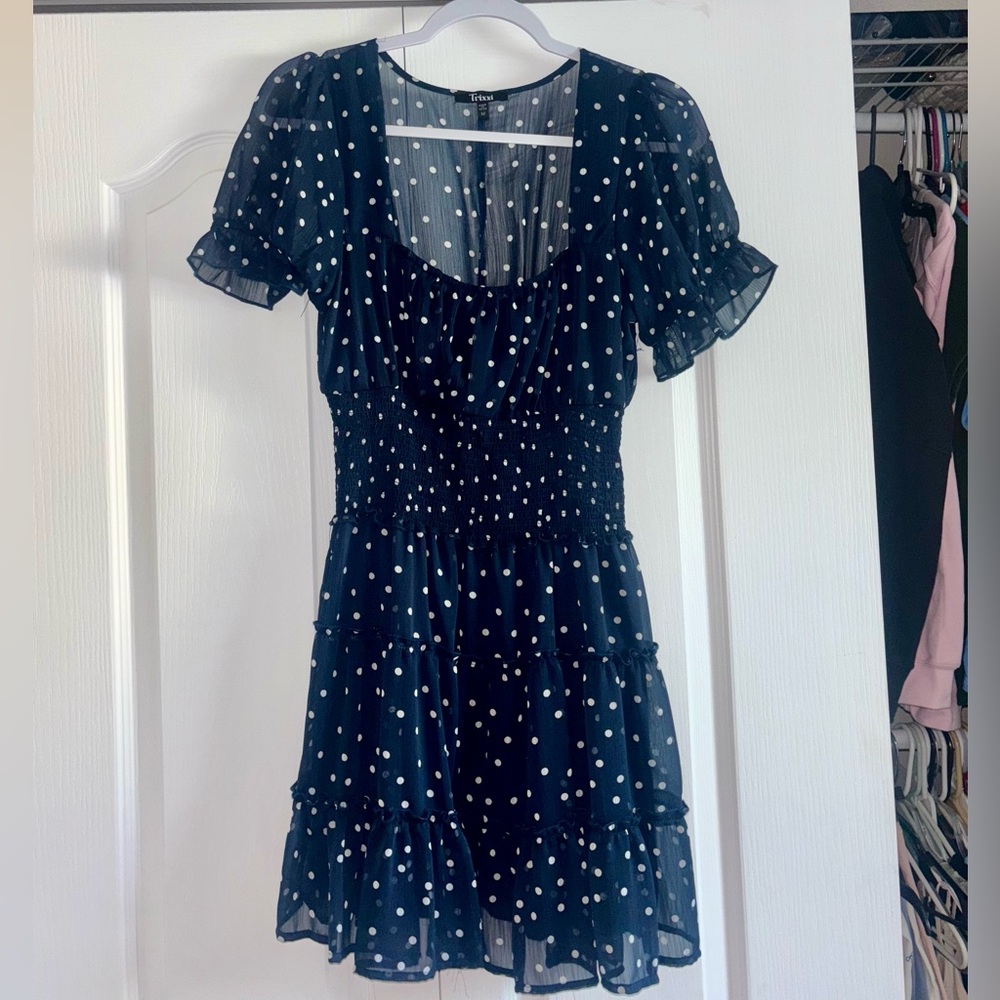 Trixxi Blue and White Ruffled Fit-and-Flare Sundress